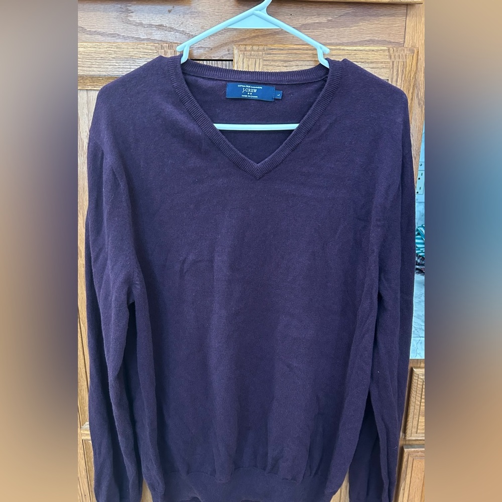 J. Crew Men's Dark Purple cashmere V-Neck Sweater